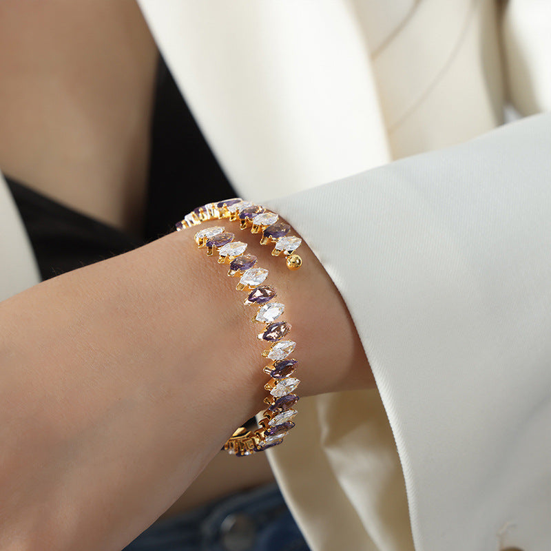 New high-end fashion personalized niche design light luxury inlaid with colored zircon bracelet jewelry women