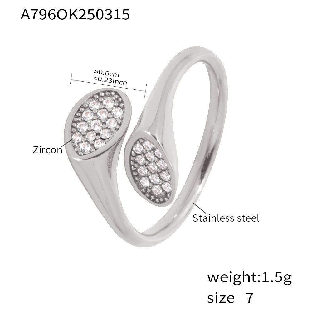 Jewelry Irregular High Texture Zircon Inlaid Design Open Ring Stainless Steel Plated Real Gold Index Finger Ring