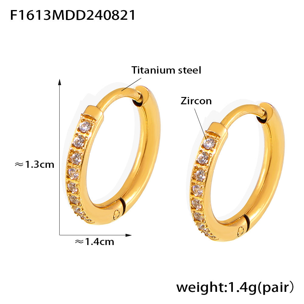 Stainless steel niche personality temperament versatile earrings fashion light luxury ear buckle plated 18k real gold jewelry women 99