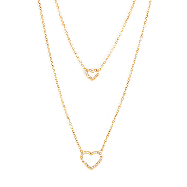 Hot-selling British niche design double-layer necklace female love zirconium embedded impermeable steel pp