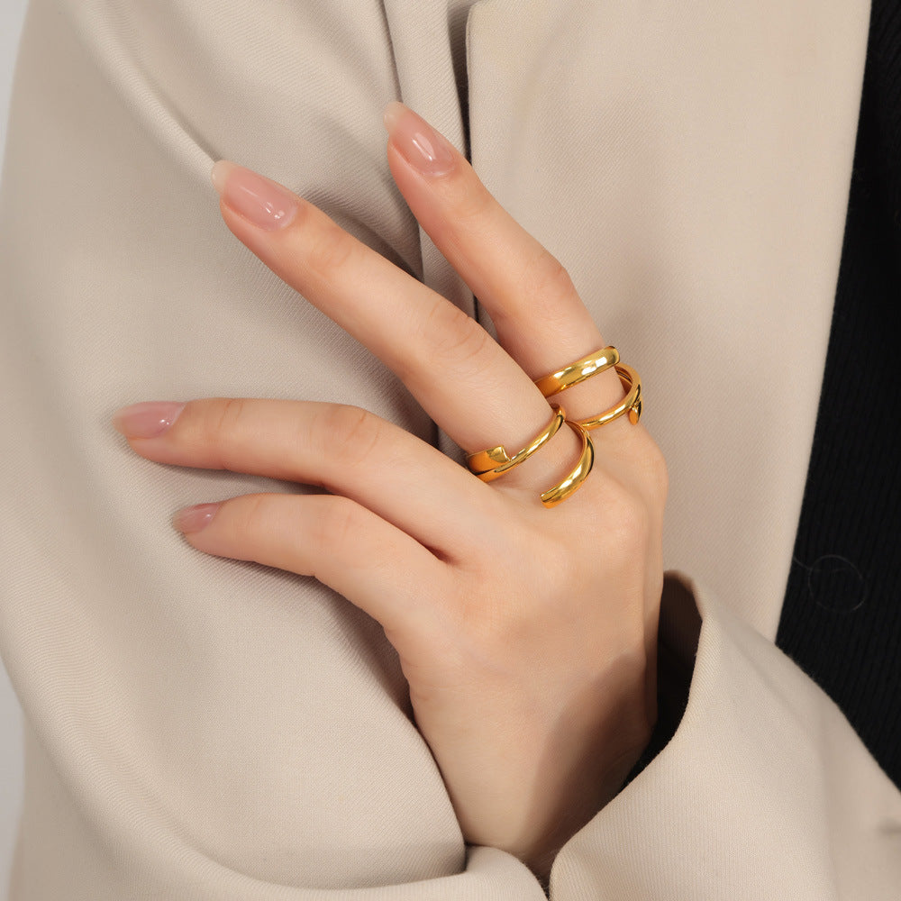 New simple personality niche design titanium steel gold-plated irregular fashion ring jewelry wholesale pp
