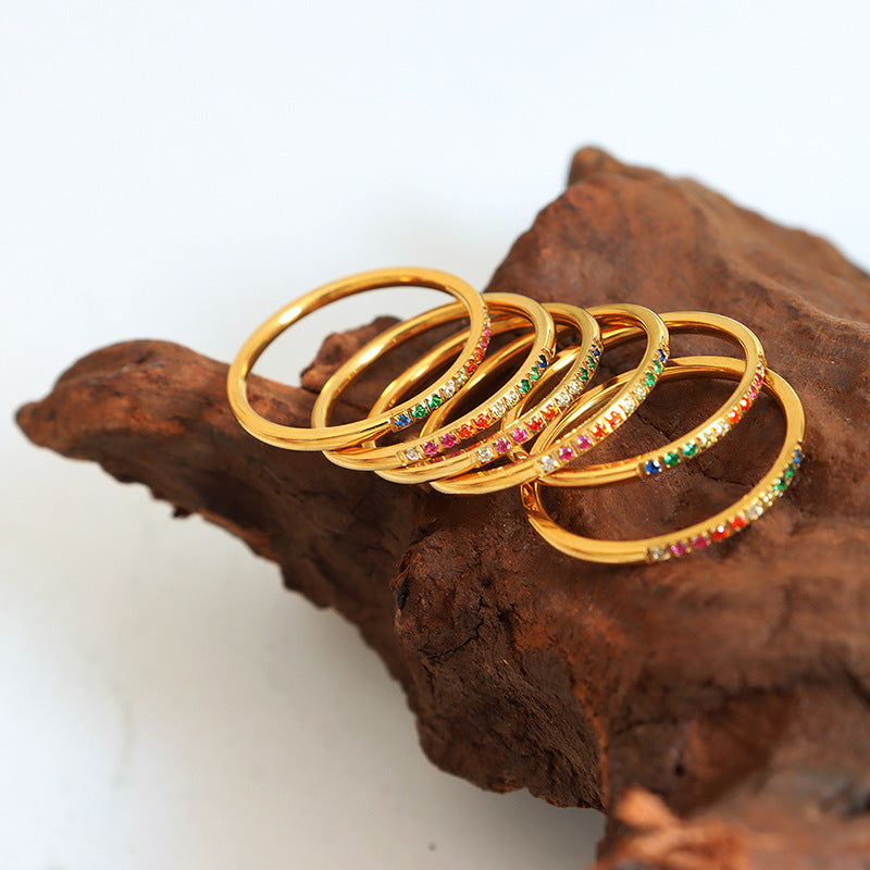 Meticulous and simple, a variety of color zirconium gypsy stars, thin ring rings, stacked rings, hot-selling non-fading niche jewelry