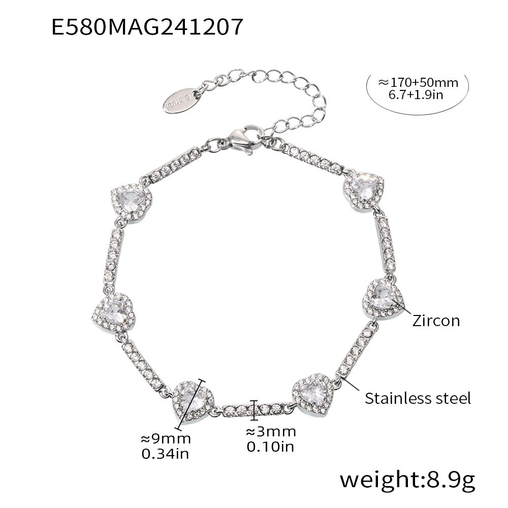 Hot-selling love zircon stainless steel full diamond bracelet hand-inlaid 18K real gold jewelry
