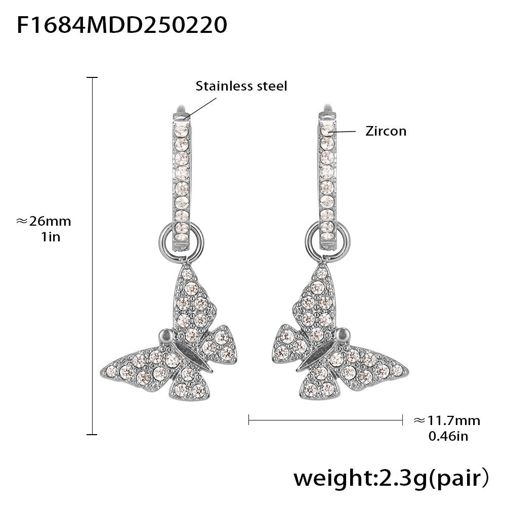 Fashion light luxury butterfly zircon pendant earrings, new hot-selling stainless steel non-fading exquisite earrings collection 99