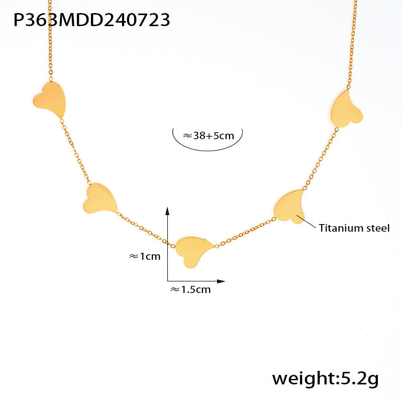 New European and American irregular love fringed pendant necklace titanium steel plated 18k gold light luxury versatile collarbone chain pp