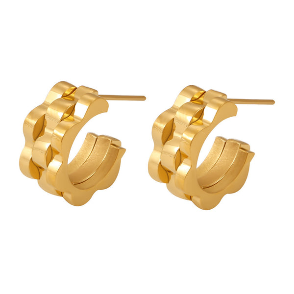 Wind Fashion Strap Texture C-Type Stud Earrings Stainless Steel Plated 18k Gold Trendy Fashion Earrings Women