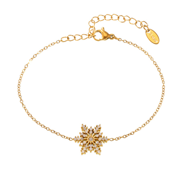 Christmas CNC zircon snowflake super flash bracelet titanium steel PVD electroplated 18K real gold jewelry non-fading female