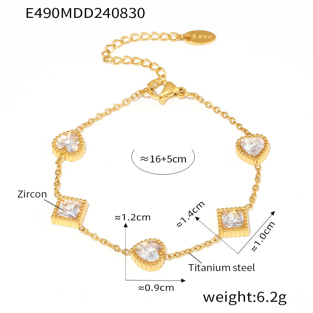 New gold love square zircon bracelet light luxury temperament titanium steel PVD plated 18K real gold niche jewelry