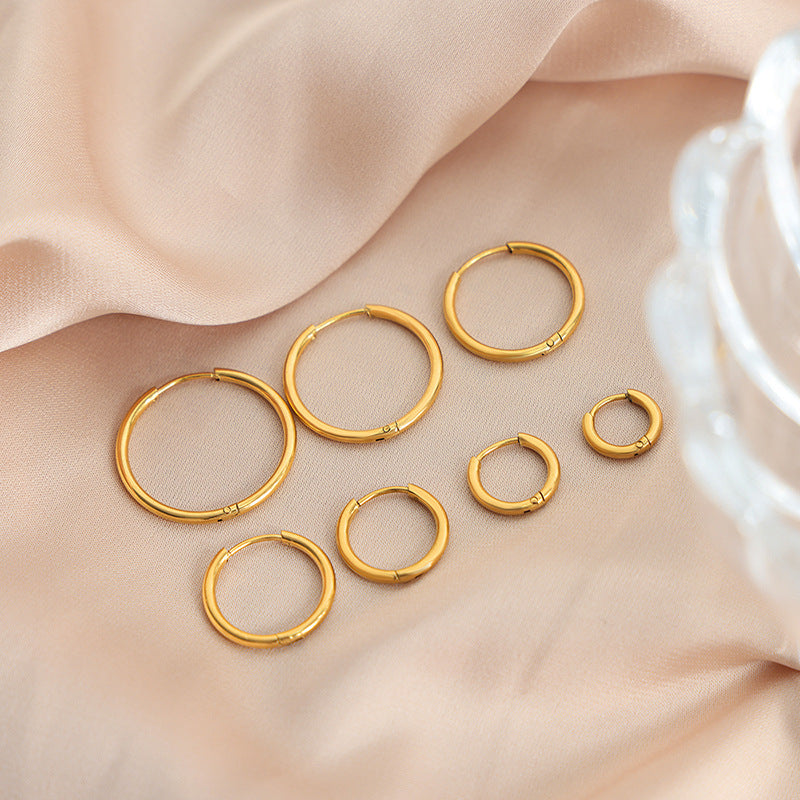 New high-end niche design size circle light luxury temperament titanium steel gold-plated earrings jewelry women 99