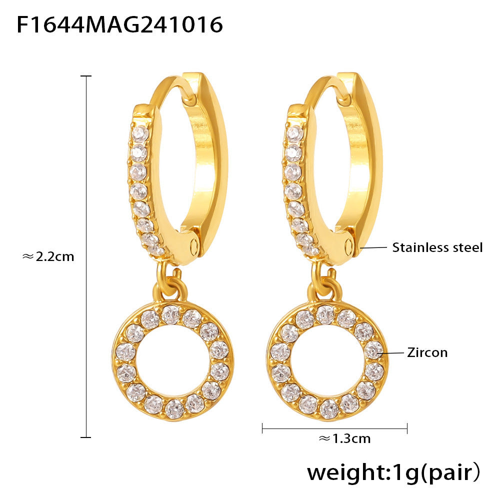Geometric elements handmade zircon full diamond earrings PVD plating color retention niche trend jewelry