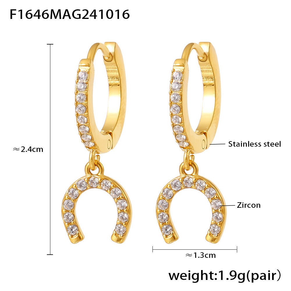 Geometric elements handmade zircon full diamond earrings PVD plating color retention niche trend jewelry