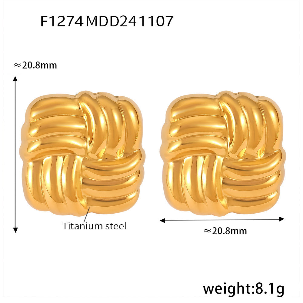 Fashion personality square oblique stripe stainless steel plated 18k gold stud earrings combination spot