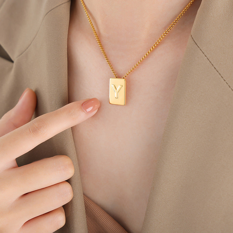New personalized 26-letter chain square titanium steel gold-plated pendant jewelry women's spot wholesale