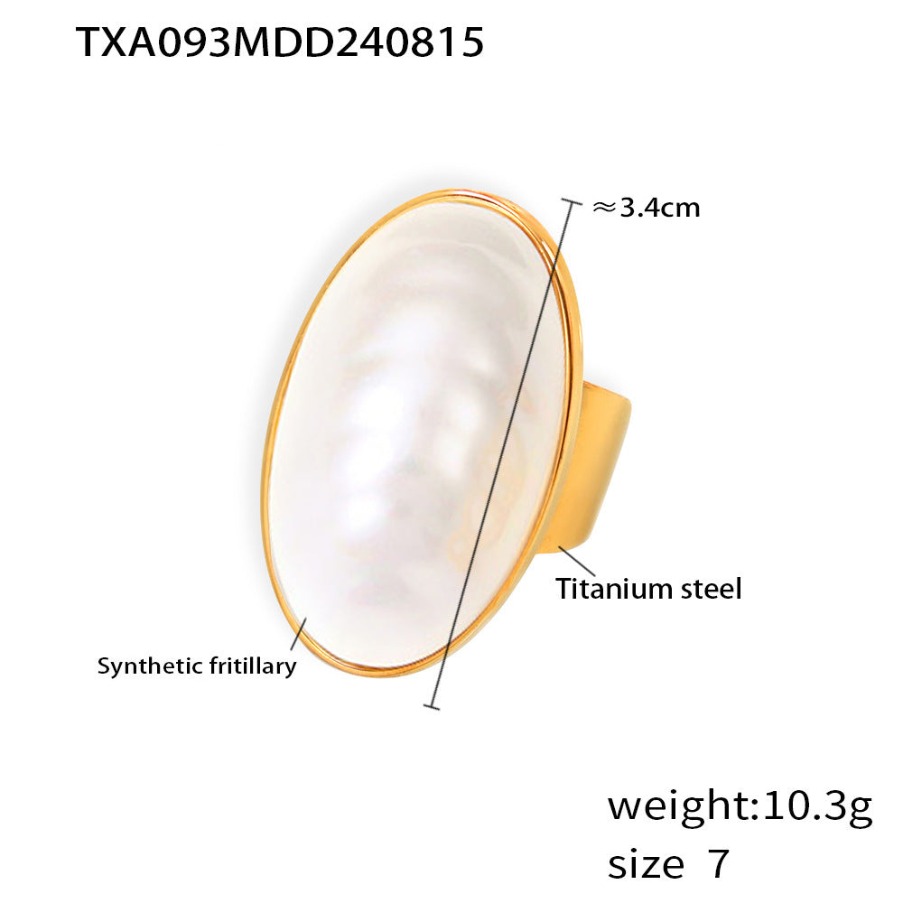 Oval Fritillary Pendant Clavicle Necklace Ring Earrings Titanium Steel Plated 18k Real Gold Light Luxury Set 99