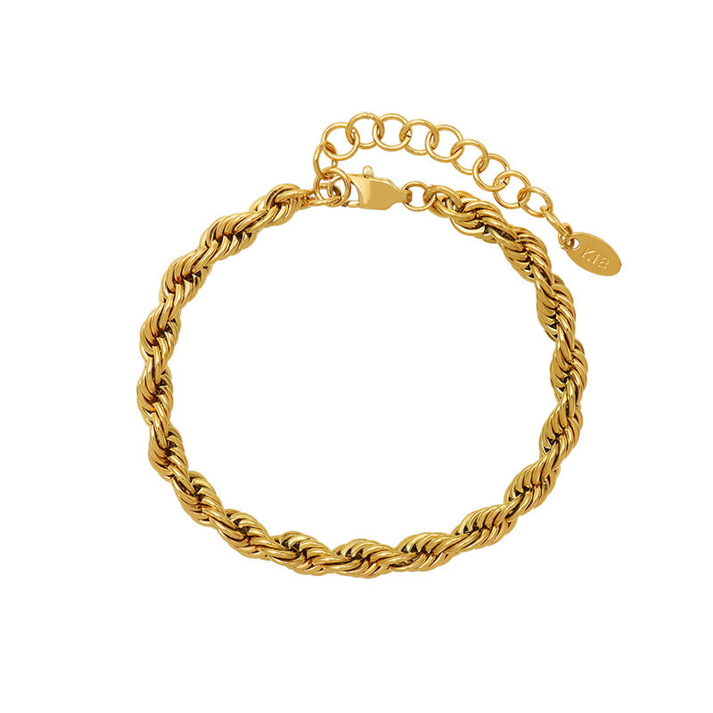 Heavy Industry Shaped Coarse Twist Bracelet Color Retaining Titanium Steel Plated 18K Real Gold Bracelet Unpopular Jewelry