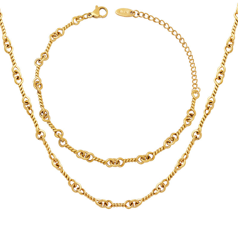 Unique, creative, fashionable and personalized new copper interlocking necklace bracelet jewelry set female 99