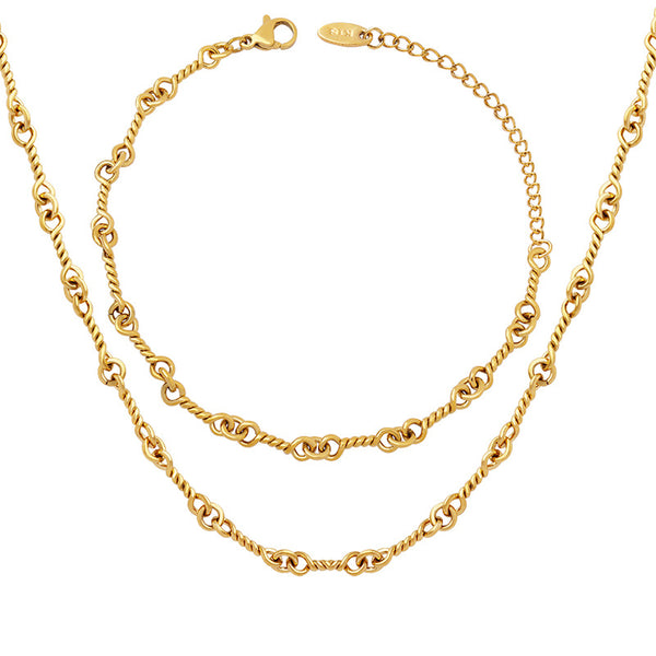 Unique, creative, fashionable and personalized new copper interlocking necklace bracelet jewelry set female 99