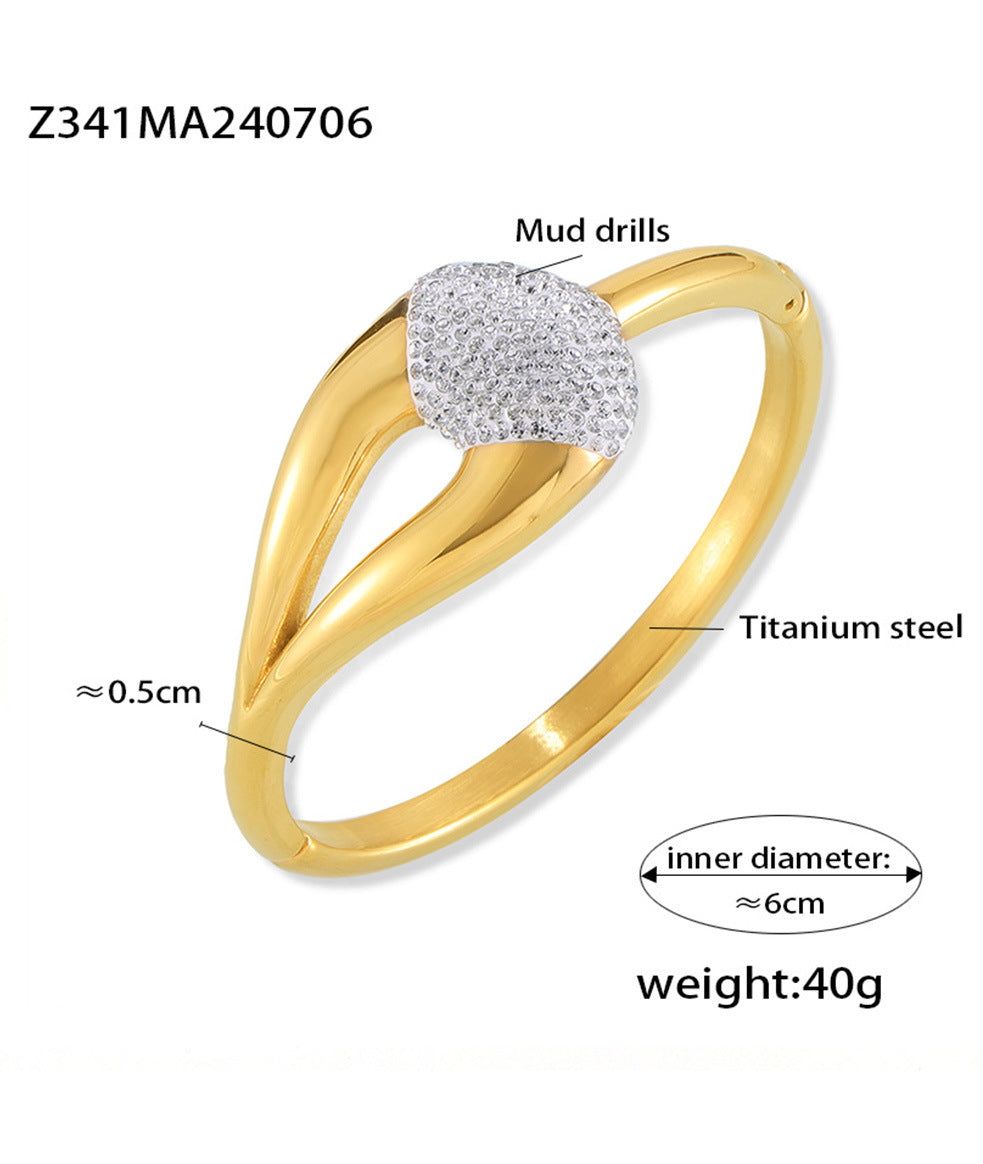 Fashion Personality Simple Versatile Niche Jewelry Geometric Splicing Design Sense Diamond Titanium Steel Gold Plated Bracelet