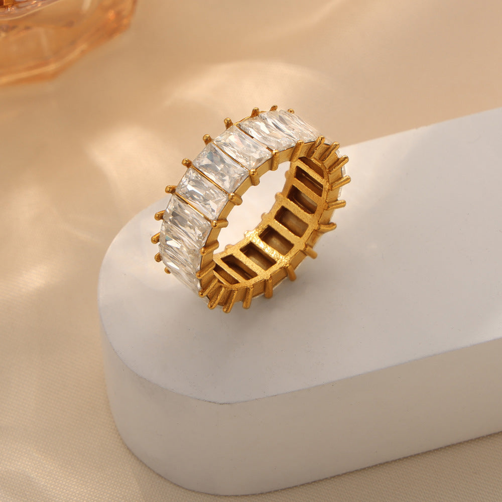 New light luxury fashion personalized titanium steel gold-plated zircon design ring ring jewelry wholesale women