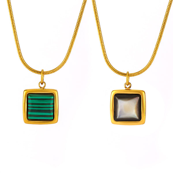 Titanium steel jewelry black shell malachite square brand collarbone chain light luxury fashion commuter necklace accessories women