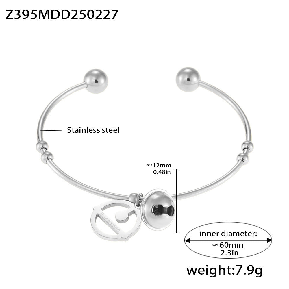 Creative sense robot cat bell bracelet popular personality versatile titanium steel opening bracelet manufacturer spot wholesale
