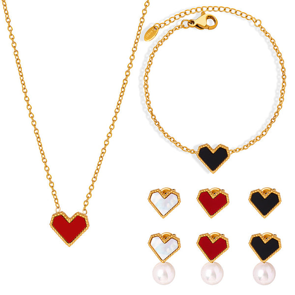 Light luxury love natural shell elegant exquisite titanium steel plated 18K gold women's jewelry set decoration