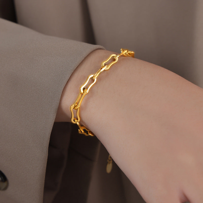 Cold wind personality geometric chain splicing design sense minimalist wind titanium steel gold-plated jewelry set