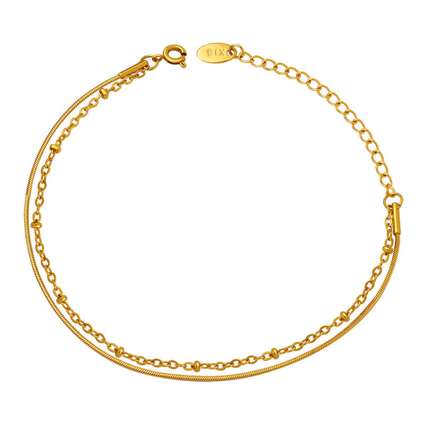 Jewelry Detailed Double-layer Snake Bone Chain Exquisite Bracelet Bag Bead Chain Titanium Steel Plated 18K Gold Jewelry E08599
