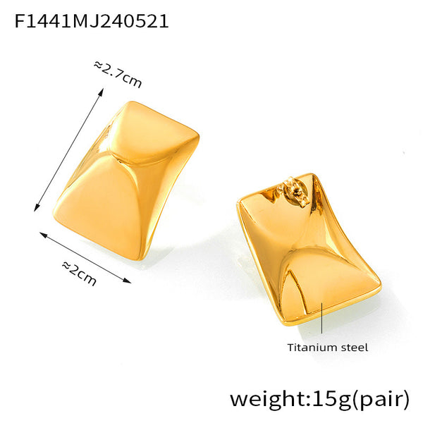 Trend simple retro new 18K gold design sense rectangular earrings women ins wind cold wind titanium steel jewelry