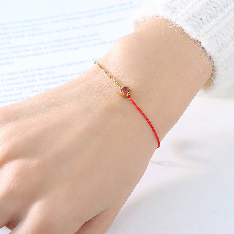 Fashion simple red rope bracelet men and women light luxury niche exquisite titanium steel gold-plated chain woven hand rope girlfriend versatile 99