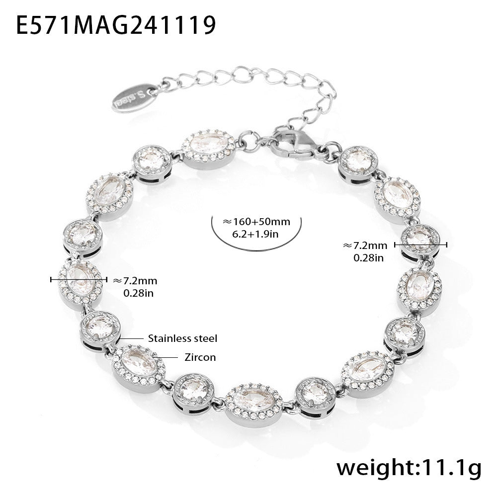 Stainless steel geometric super flash zircon bracelet, high-texture hand-inlaid luxury color-preserving jewelry combination