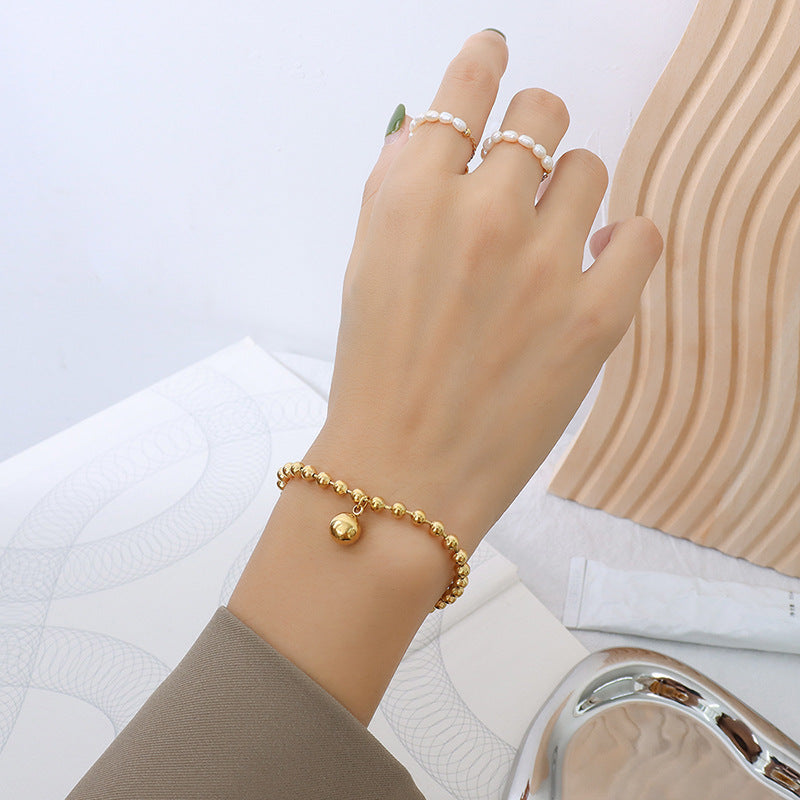 Retro court style geometric steel ball bracelet titanium steel plated 18K real gold light luxury trendy hand jewelry E053