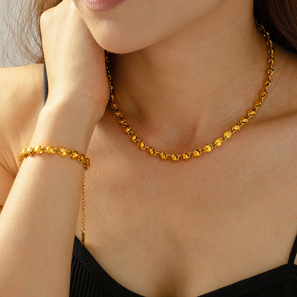 Simple personality and unique casual style jewelry geometric splicing design sense copper material gold-plated jewelry set pp