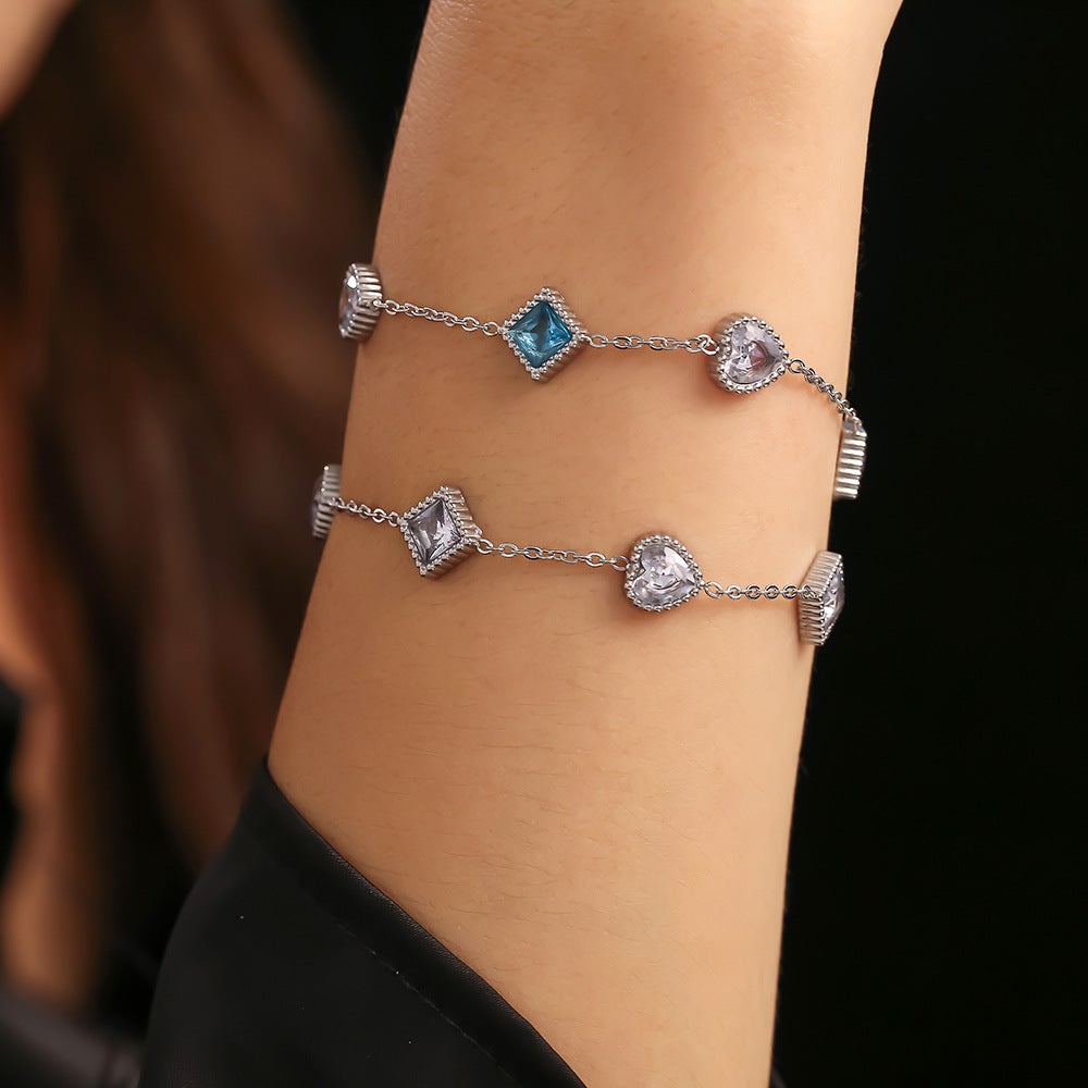 New gold love square zircon bracelet light luxury temperament titanium steel PVD plated 18K real gold niche jewelry
