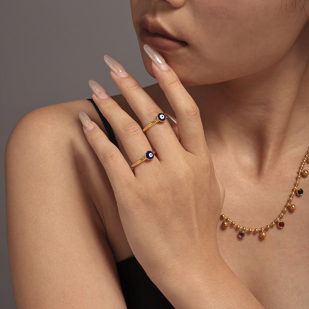 Personalized Blue Eye Ring Fashion Creative Drip Devil's Eye Ring Stainless Steel Popular Jewelry