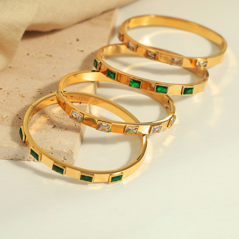 Court style retro design simple titanium steel gold-plated zircon geometric bracelet jewelry wholesale