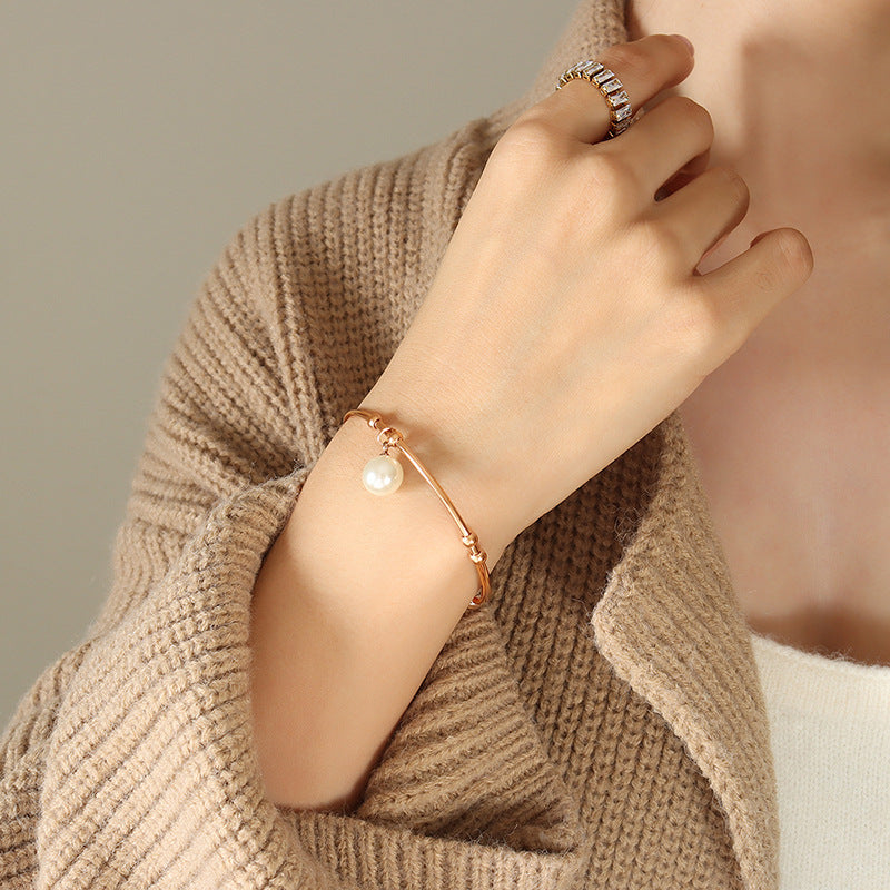 Personalized retro bracelet imitation pearl multi-steel ball splicing bracelet temperament versatile design sense fashion bracelet pp