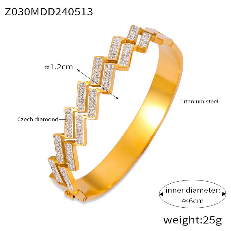 Hot-selling simple and versatile light luxury jewelry geometric diamond-set design sense multi-layer hollow titanium steel gold-plated bracelet