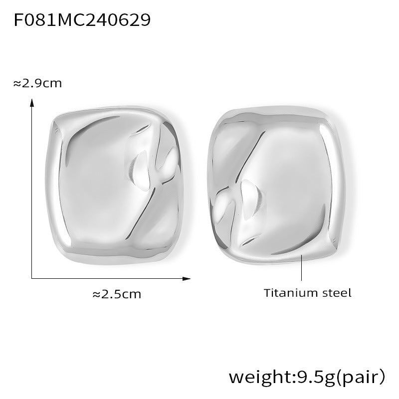 Fashion Commuter Minimalist Style Personality Niche Versatile Accessories Geometric Irregular Texture Design Titanium Steel Stud Earrings
