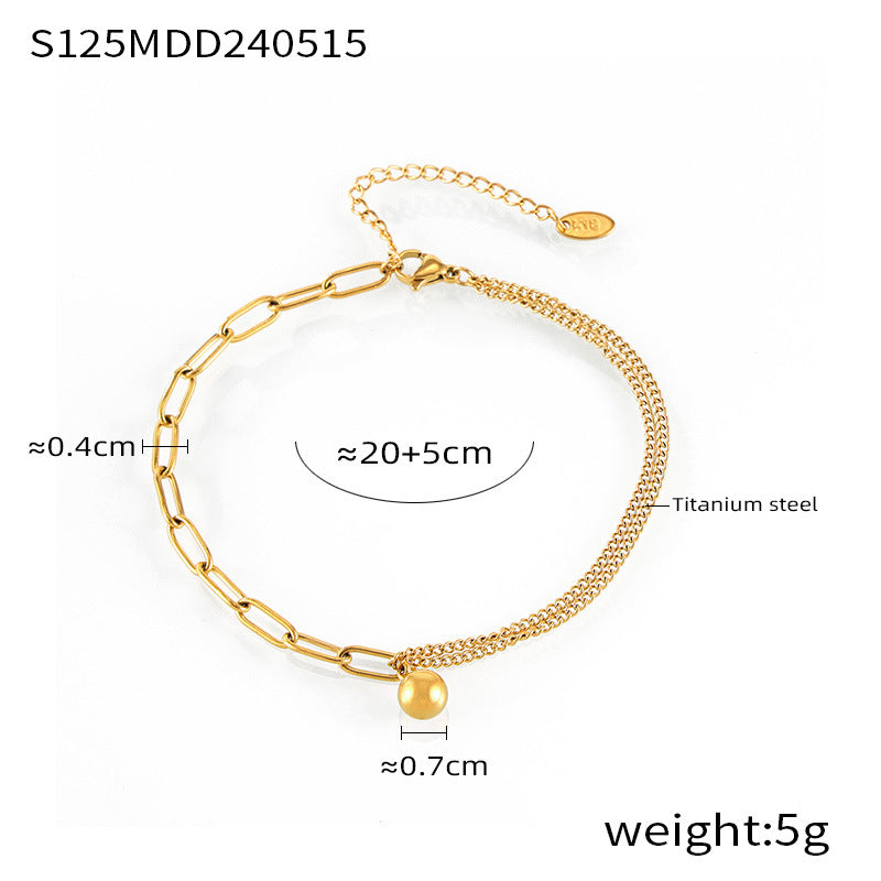 Simple good luck small gold ball steel ball titanium steel anklet women ins casual style personalized gold-plated jewelry