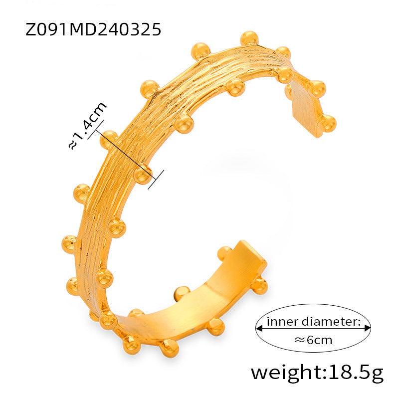 C-Shaped Brushed Ball Open Bracelet Fashion Ring Ring Set Stainless Steel PVD Plated 18K Gold Jewelry 99