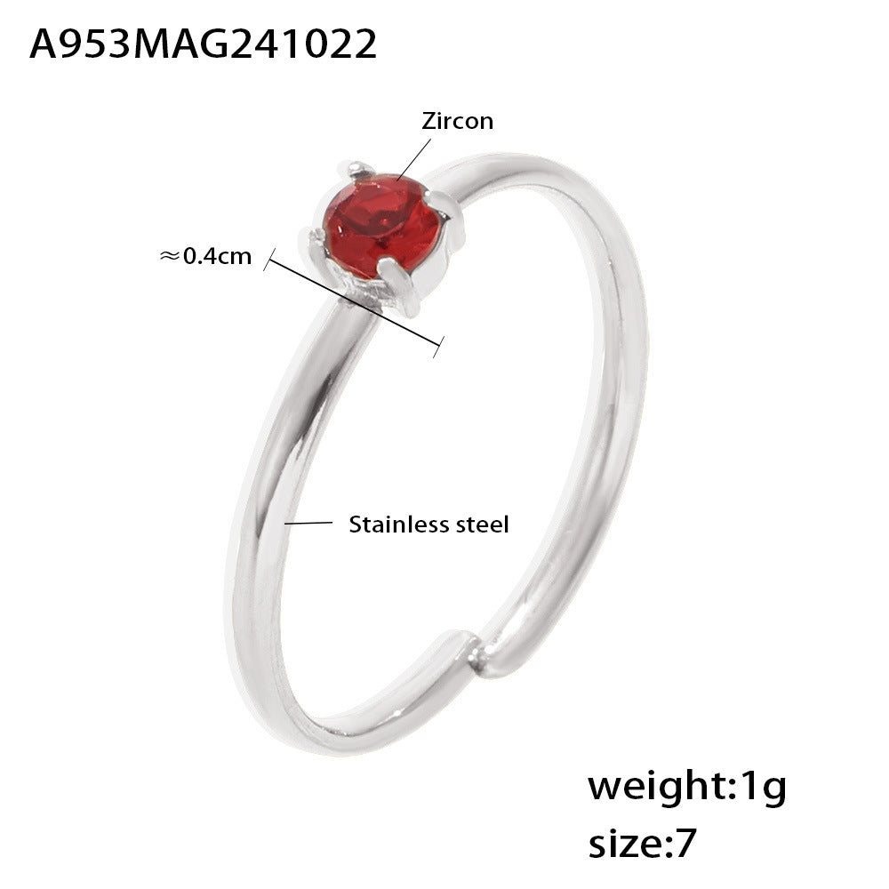 Single-claw zircon ring PVD electroplated stainless steel opening adjustment light luxury index finger ring spot 99