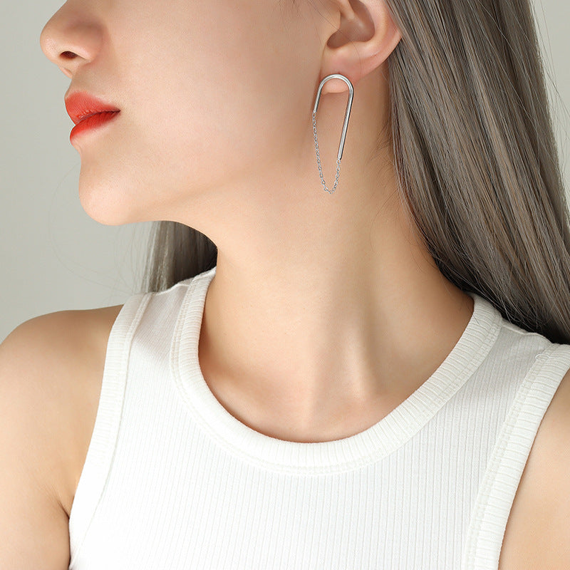 Chain U-shaped stud earrings women's titanium steel plated 18k gold earrings niche design fashion earrings F399pp