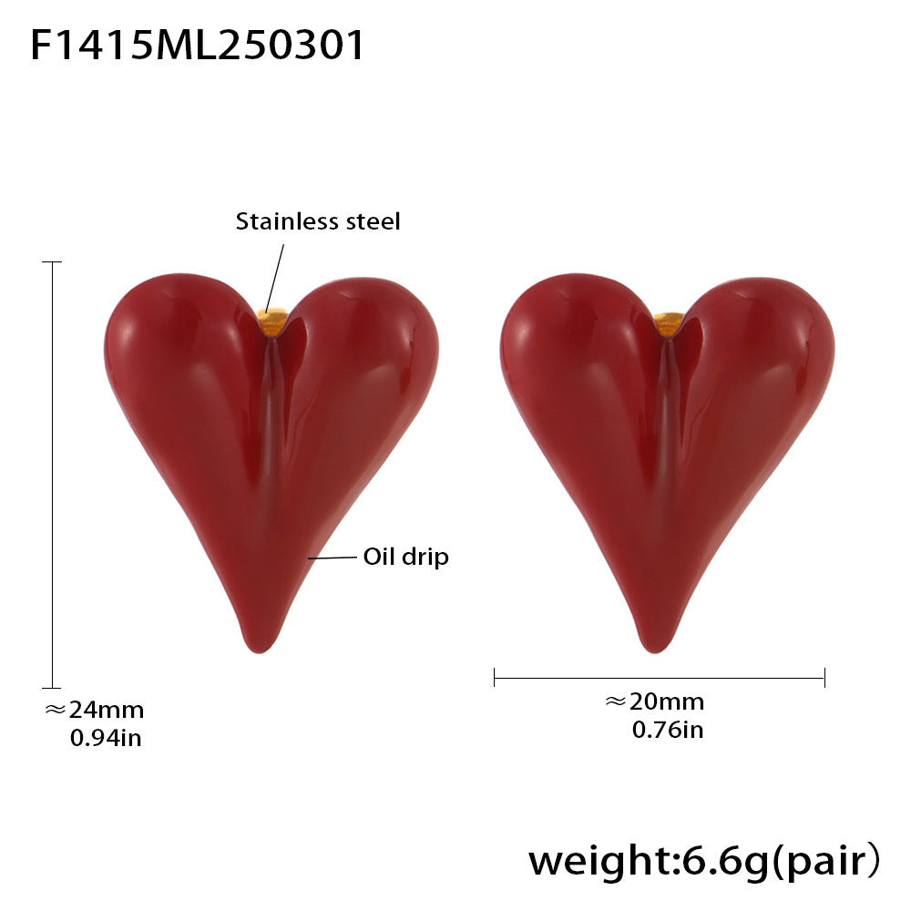 Weights Color Glaze Peach Heart Earrings Niche Love Earrings Women's Stainless Steel PVD Electroplating Factory Spot