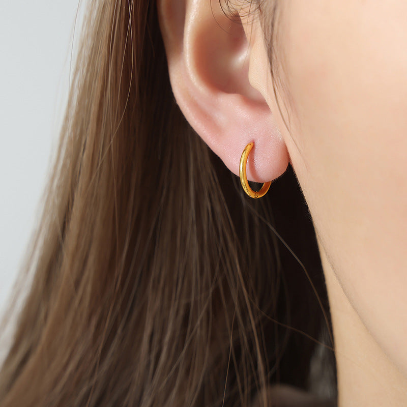 New high-end niche design size circle light luxury temperament titanium steel gold-plated earrings jewelry women 99