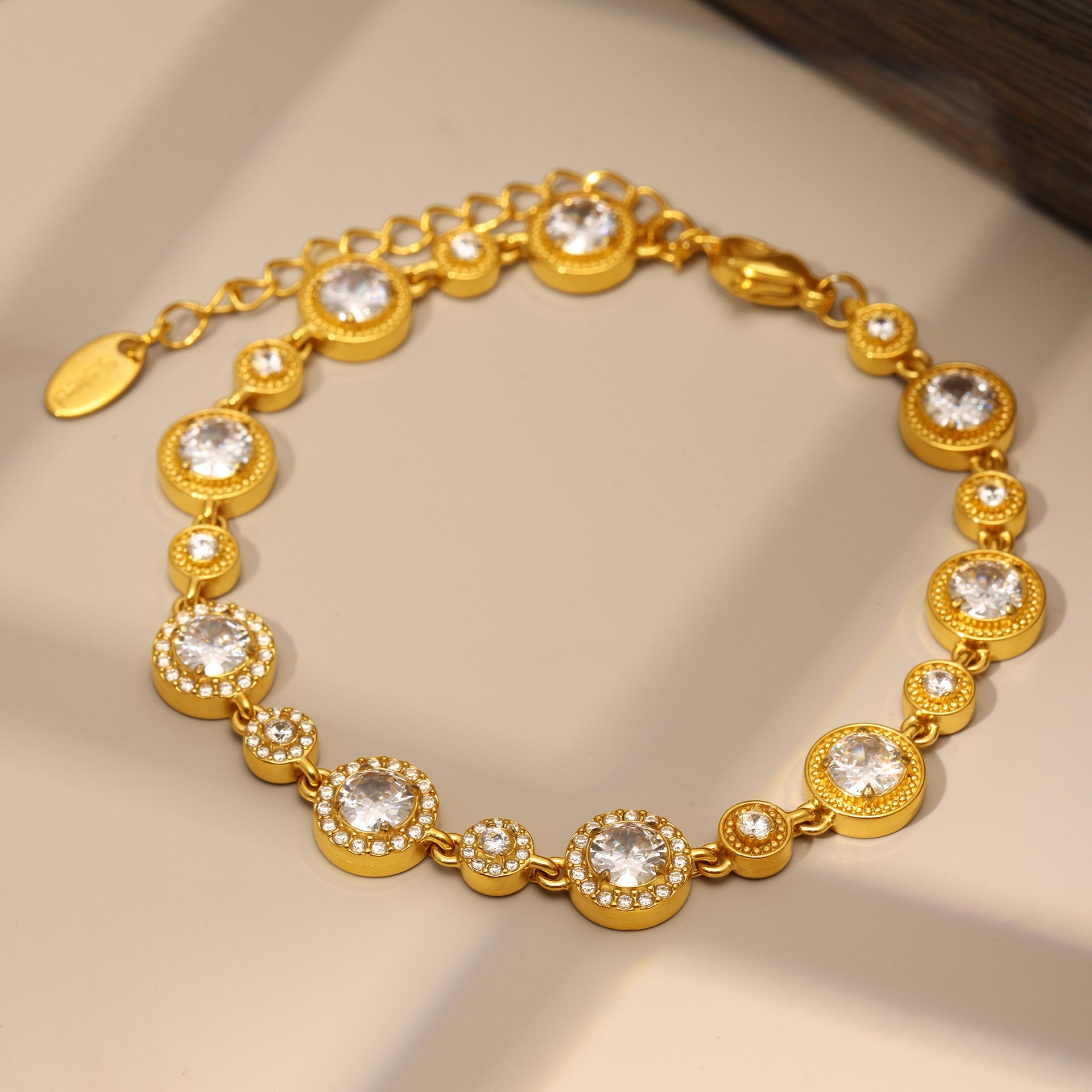 Stainless steel crystal zircon bracelet women's hand-inlaid gypsy star PVD plated 18K real gold original design