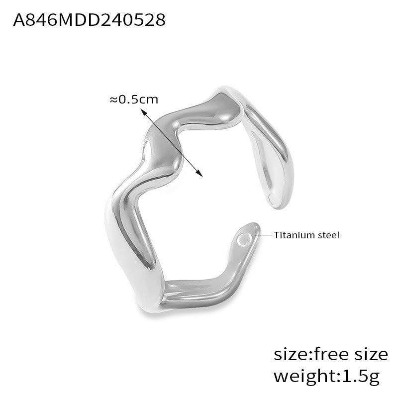 Fashion Trend Simple Personality Love Styling Ring Niche Glossy Design Titanium Steel Gold Plated Open Ring