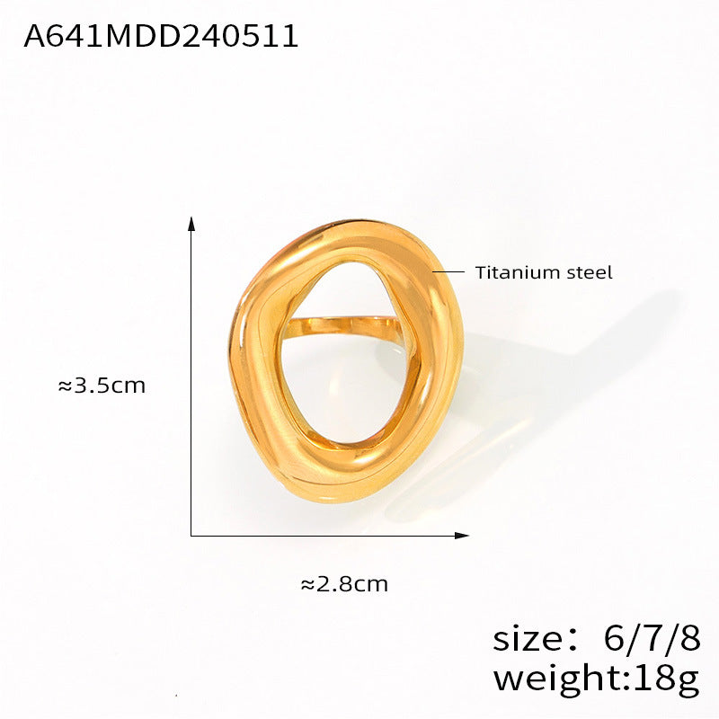Version Casual Minimalist Design Jewelry Geometric Hollow Irregular Ring Titanium Steel Gold Plated Ring 99
