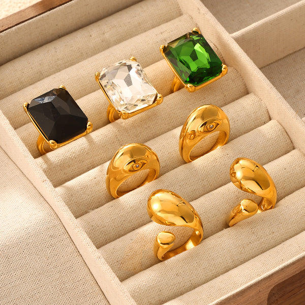 Hong Kong style trendy cool personality light luxury style sugar cube jewelry inlaid with zircon design titanium steel gold-plated niche index finger ring