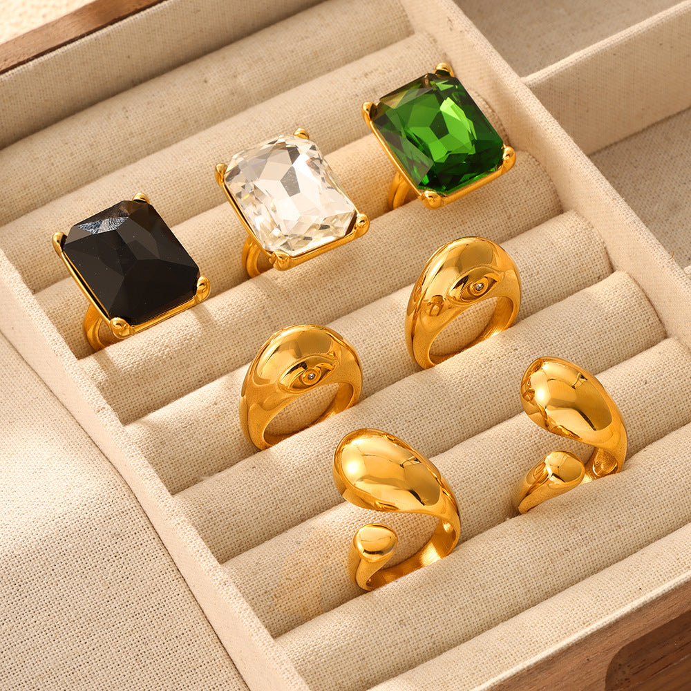 Personalized diamond-set design sense geometric ring female niche texture titanium steel gold-plated index finger ring